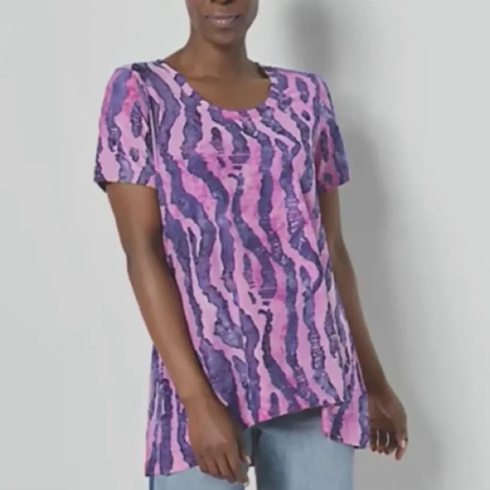 LOGO by Lori Goldstein Knit Jacquard Short Sleeve Top